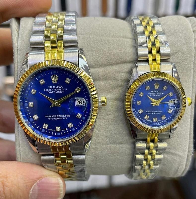 ساعت رولکس دیت جاست زنانه و مردانه صفحه آبی بند استیل 