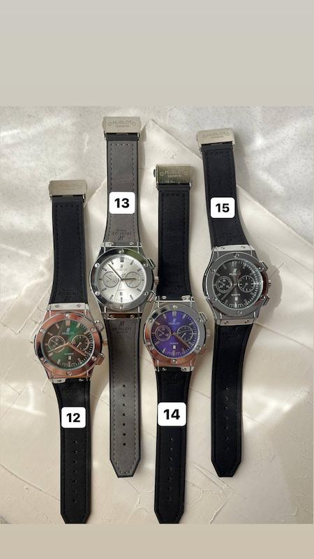ساعت مچی عقربه ای آنالوگ برند HUBLOT تک موتور تاریخ شمار دار بند چرم قفل فیکسر پروانه ی