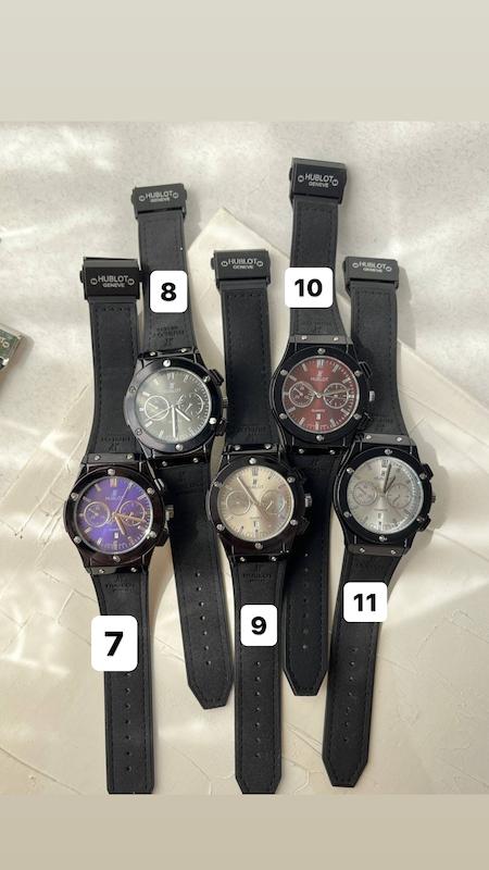ساعت مچی عقربه ای آنالوگ برند HUBLOT تک موتور تاریخ شمار دار بند چرم قفل فیکسر پروانه ی