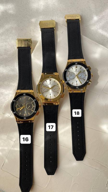 ساعت مچی عقربه ای آنالوگ برند HUBLOT تک موتور تاریخ شمار دار بند چرم قفل فیکسر پروانه ی