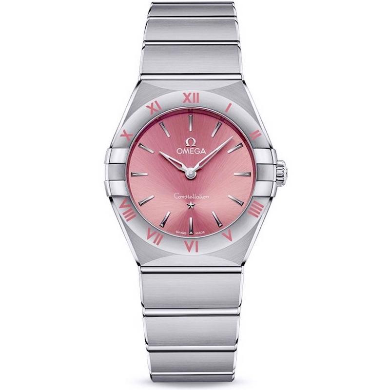 ساعت امگا کانسلیشن زنانه نقره ای صفحه صورتی ایندکس خط Omega Constellation Silver