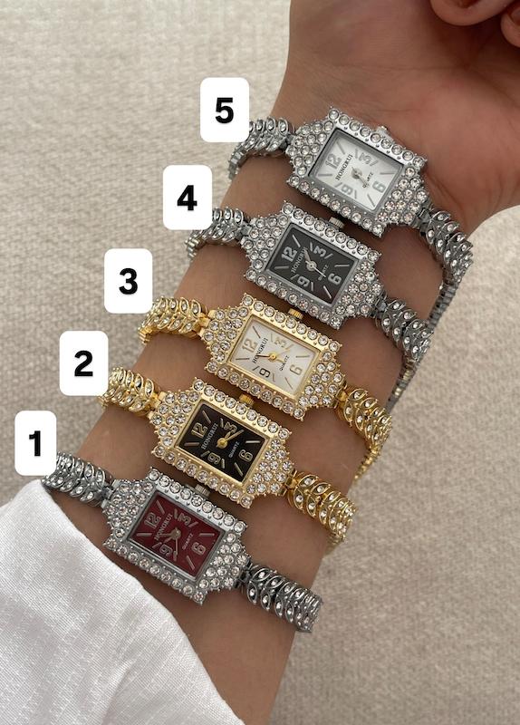 ساعت مچی زنانه مدل هانگری نگین دار گندمی 