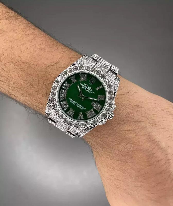 ساعت مچی مردانه رولکس دیت جاست فول نگین صفحه سبز