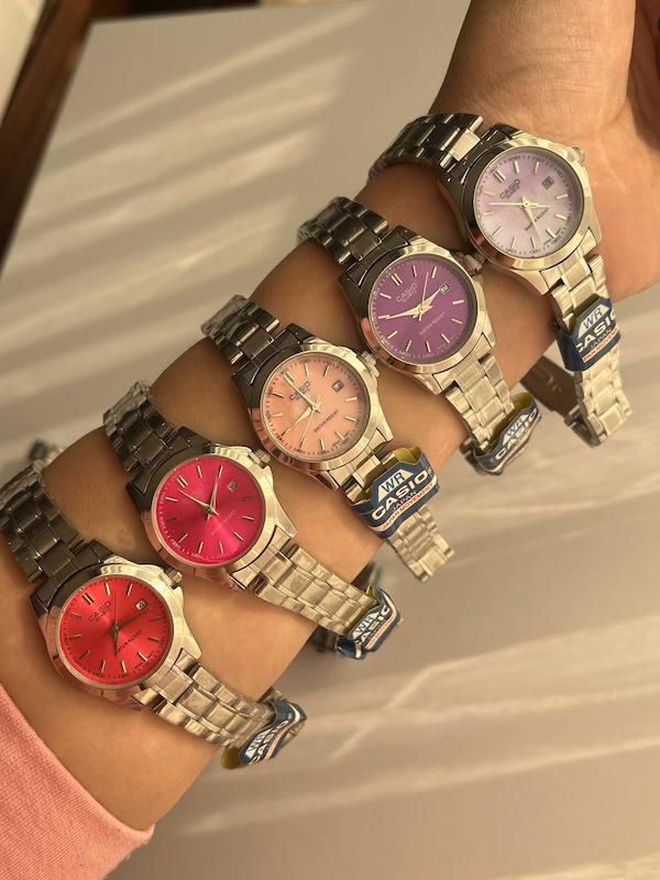 ساعتمچی بند استیل باکیفیت کاسیو | ساعتمچی صفحه دایره صفحه رنگی زنانه دخترانه CASIO