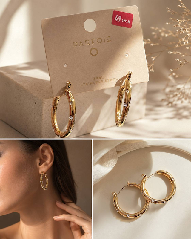 گوشواره حلقه ای گلد نگین دار