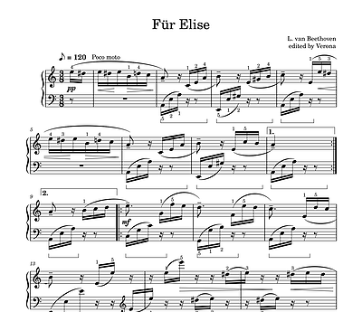 Für Elise Original (wider layout with fingering and pedal)