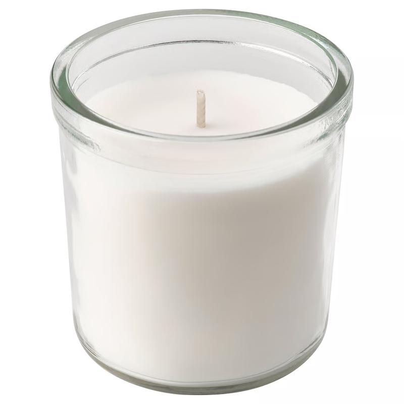 شمع معطر لیوانی ایکیا مدل TRÅDCYPRESS رایحه Fresh Linen – سفید (۴۰ ساعت)