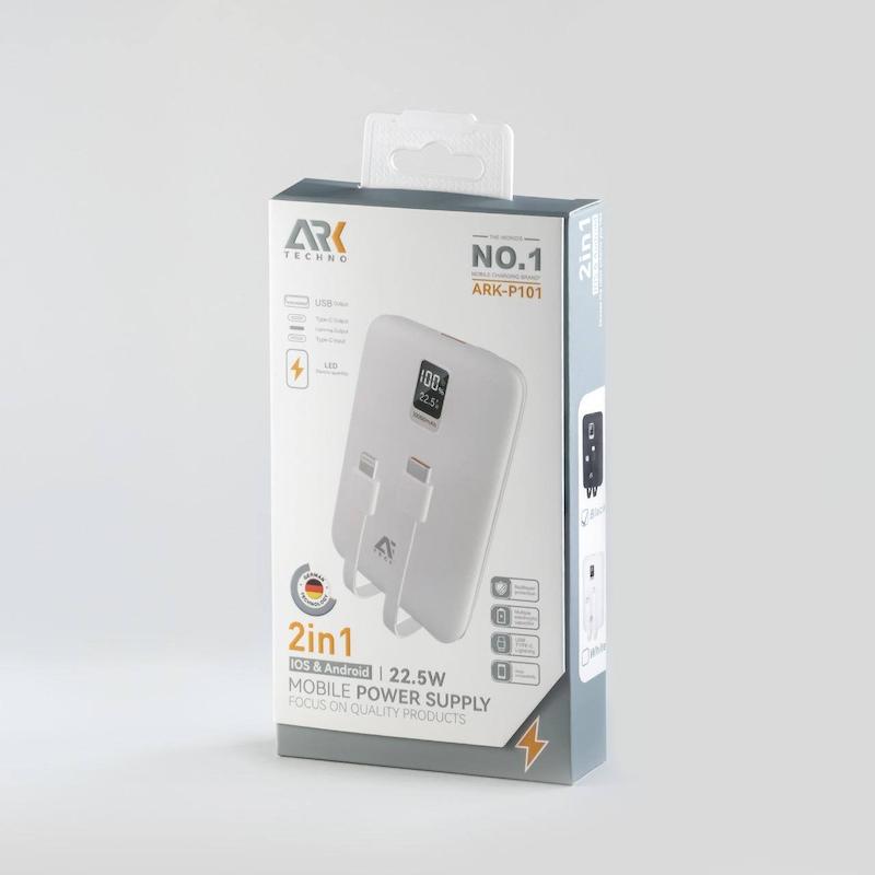 پاوربانک مشکی  ARK Techno 10000مدل ARK-P101 ظرفیت 10000 میلی‌آمپر ساعت | توان 22.5 وات