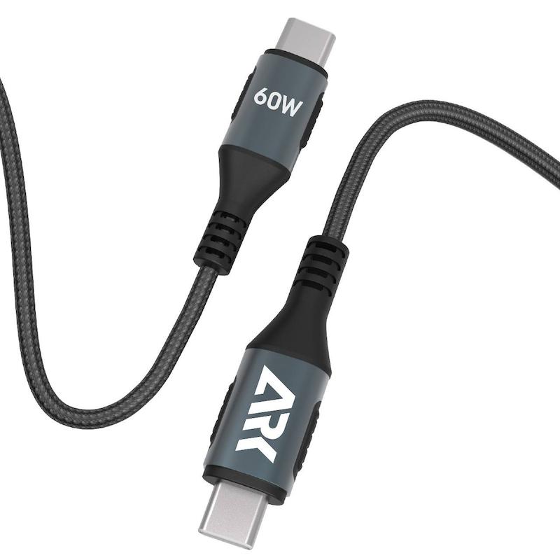کابل شارژ و انتقال داده مشکی ARK Techno مدل ARK-C2C6001 Type-C به Type-C | توان 60 وات | طول 1 متر