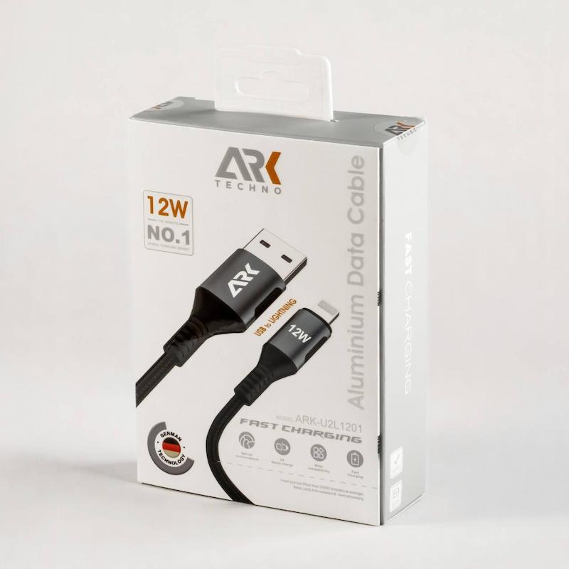 کابل شارژر مشکی  USB ARK Techno به Lightning با توان 12 وات | طول 1 متر مدل ARK-U2L1201