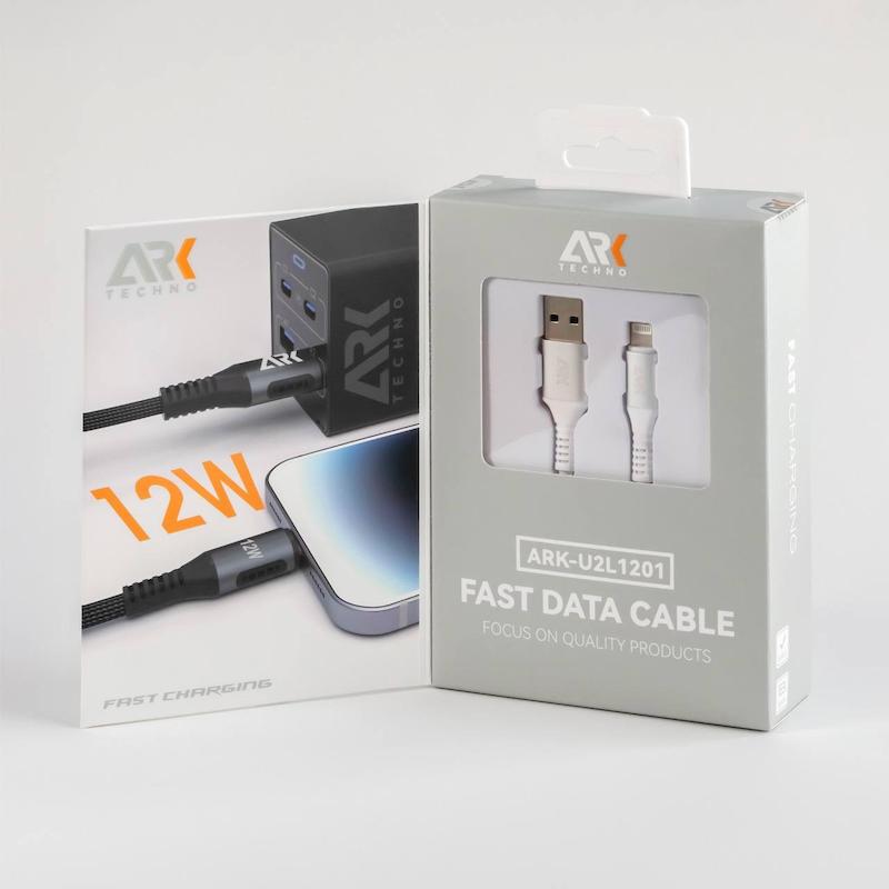 کابل شارژر سفید USB ARK Techno به Lightning با توان 12 وات | طول 1 متر مدل ARK-U2L1201