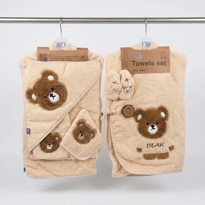 ست حوله ۵ تکه نوزادی مادرکر (Mothercare) مدل کیمونو طرح خرس قهوه ای | کانگومام