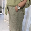 شلوار زنانه کشی پارچه‌ای رنگ زیتونی | راحتی و خنکی تابستان | کانگومام