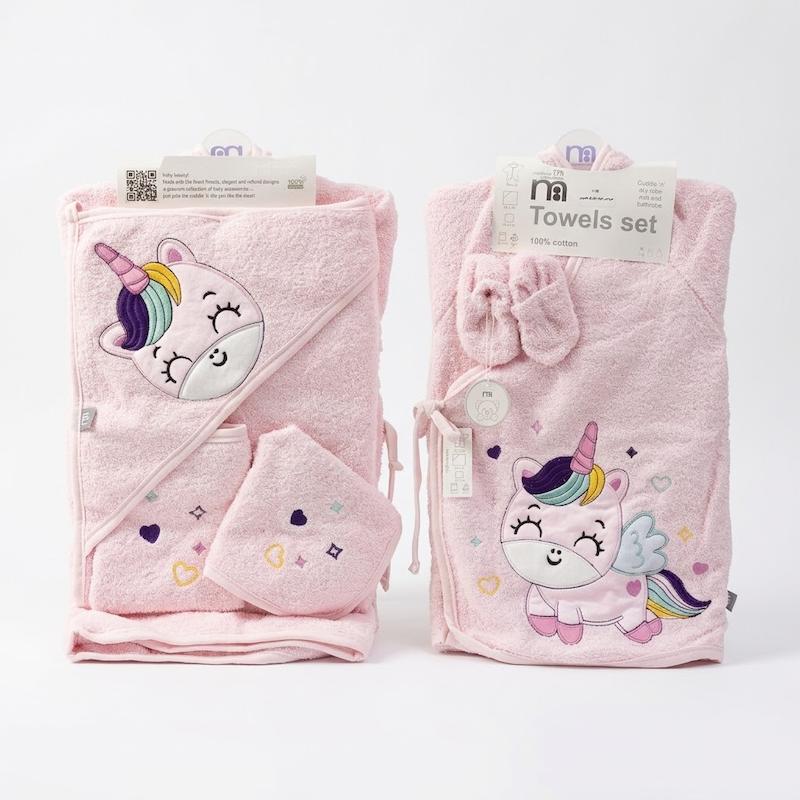 ست حوله ۵ تکه نوزادی مادرکر (Mothercare) مدل کیمونو طرح یونیکورن صورتی | کانگومام