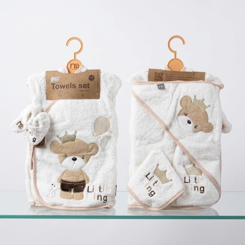 ست حوله ۵ تکه نوزادی مادرکر (Mothercare) مدل کیمونو طرح خرس پادشاه | کانگومام