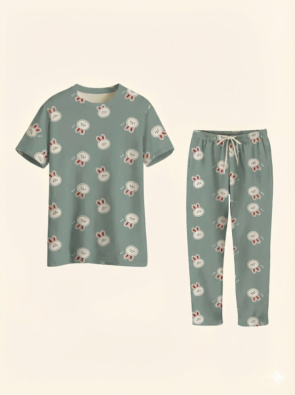ست تی شرت و شلوار راحتی زنانه جنس گیاهی طرح خرگوش