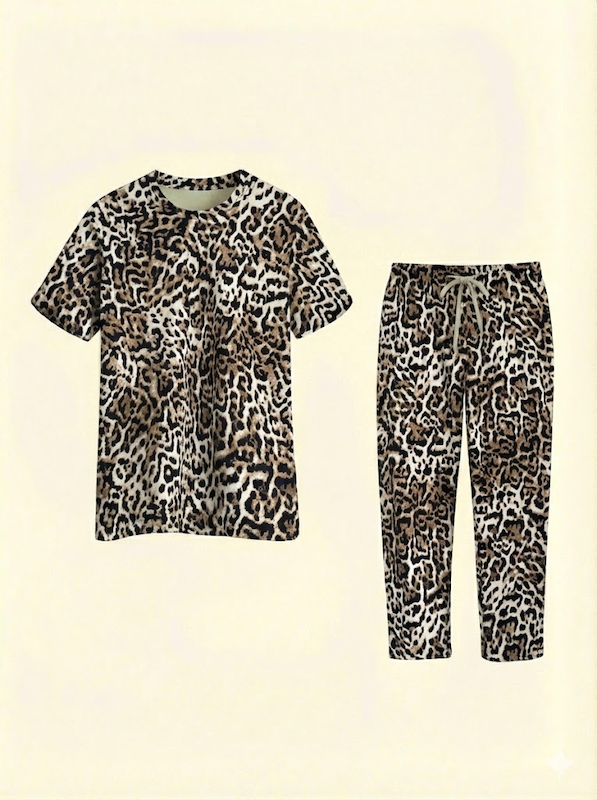 ست تی شرت و شلوار راحتی زنانه جنس گیاهی طرح پلنگی