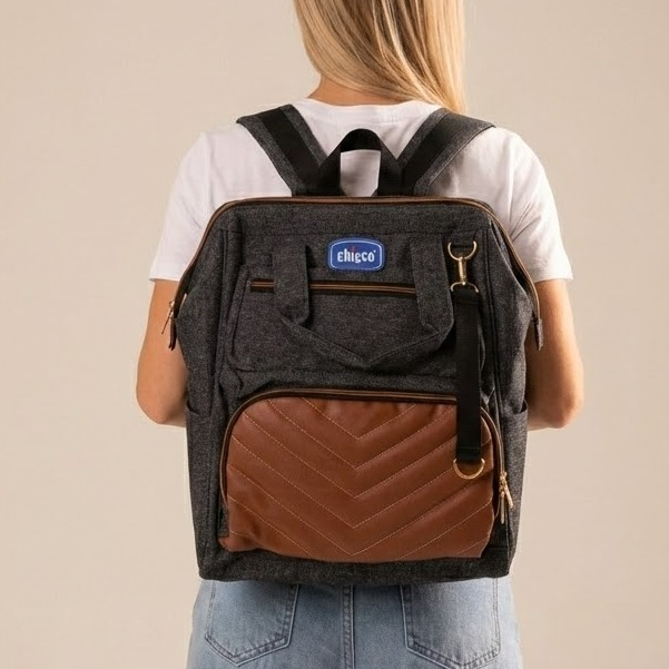 کوله پشتی لوازم نوزاد طرح چیکو قهوه ای | کیفیت مشابه اصل، جادار و ضد آب | کانگومام