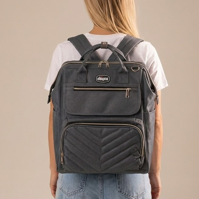 کوله پشتی لوازم نوزاد طرح چیکو طوسی | کیفیت مشابه اصل، جادار و ضد آب | کانگومام