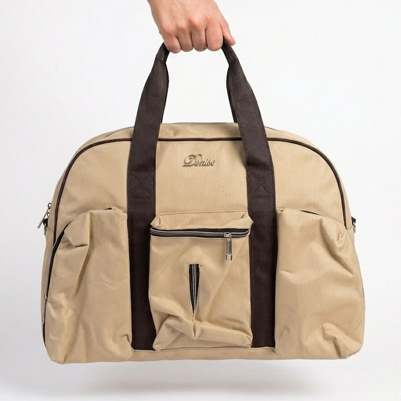 ساک لوازم نوزاد کرم و قهوه‌ای | جادار و قابلیت حمل ۳ کاره | کانگومام