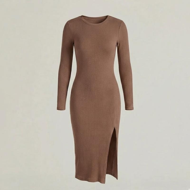 پیراهن بلند کبریتی آستین بلند جذب رنگ قهوه ای