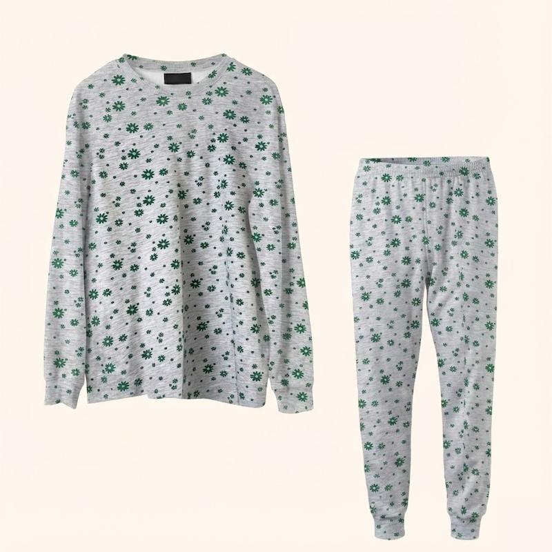 ست بلوز و شلوار راحتی زنانه نخی طرح گلدار سبز | دمپا کش و فری سایز | کانگومام