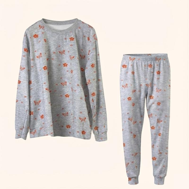 ست بلوز و شلوار راحتی زنانه نخی طرح گل و پروانه | دمپا کش و فری سایز | کانگومام