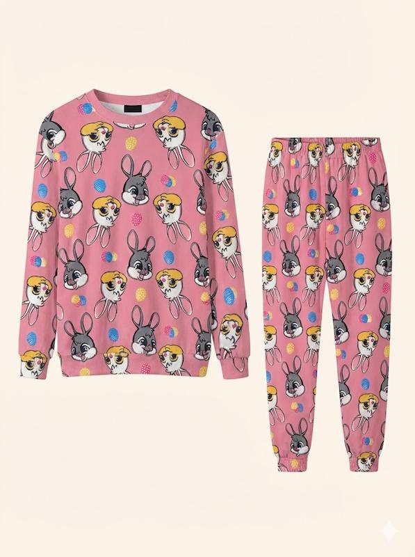 ست بلوز و شلوار راحتی زنانه مخمل طرح بانی خرگوش | بسیار نرم و گرم برای خانه | کانگومام