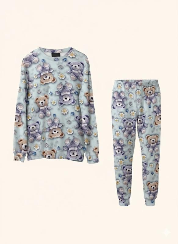 ست بلوز و شلوار راحتی زنانه مخمل طرح عروسک خرسی | بسیار نرم و گرم برای خانه | کانگومام