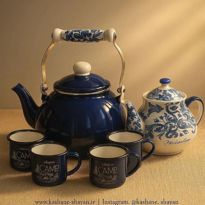 کتری وقوری لعابی و۴فنجان لعابی