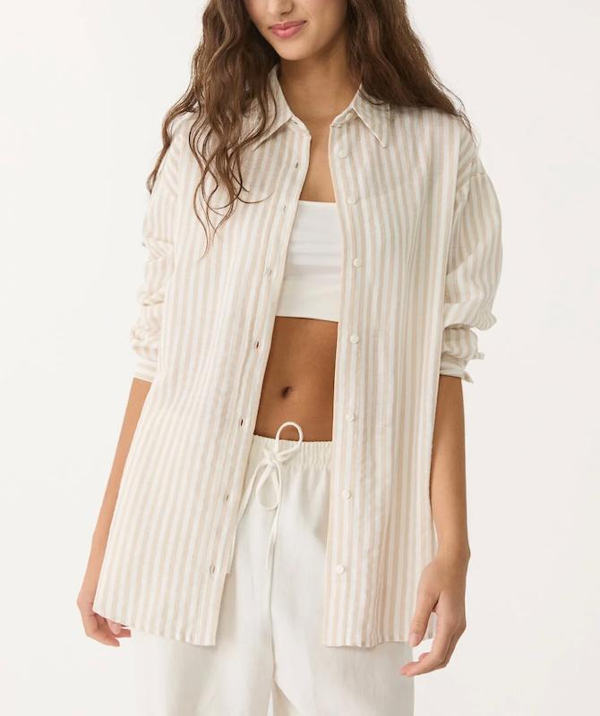 شومیز لینن راه راه کرم