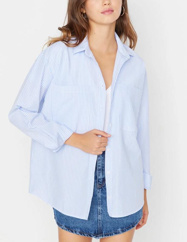 شومیز آبی راه راه (ترک)