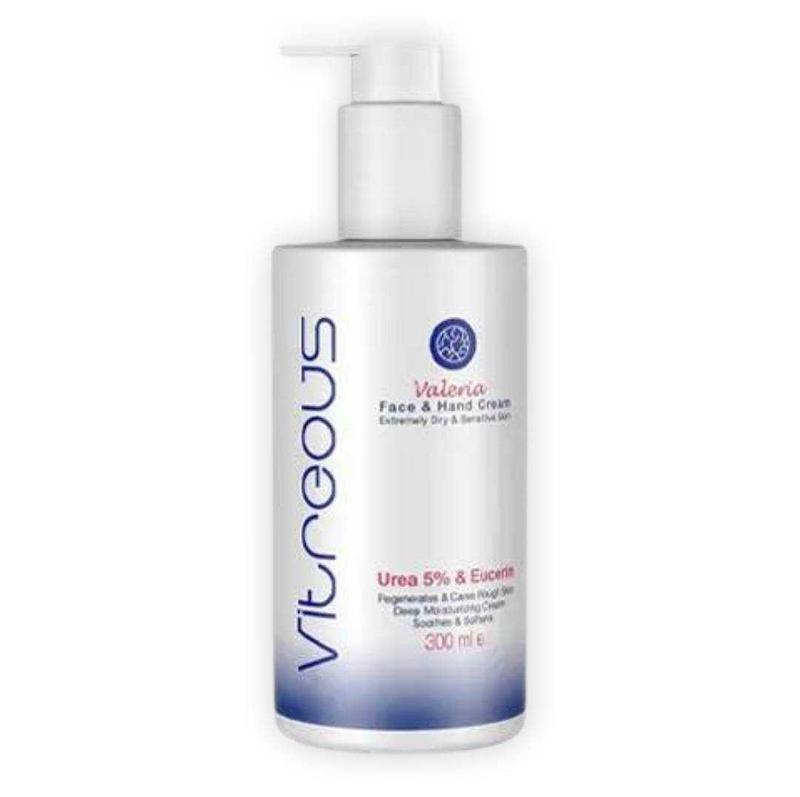 کرم پمپی دست و صورت والریا ویتروس Vitreous حاوی اوره 5% و اوسرین حجم 300 میل
