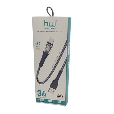 کابل شارژر بی دبلیو  BW   مدل BW-30T   تایپ سی ( TYPE-C )   طول 1 متر