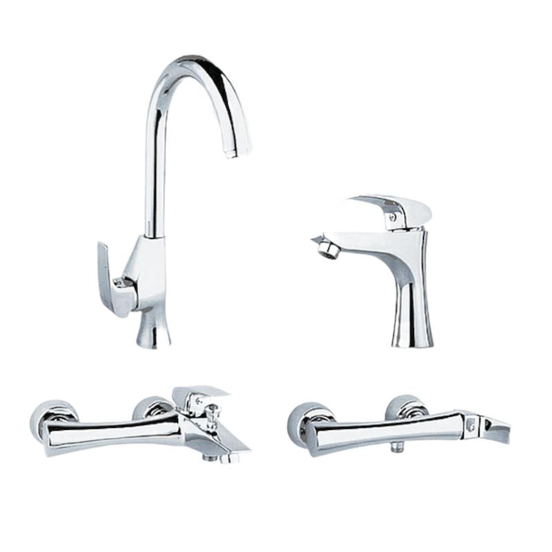 ست شیرآلات مرجان خزر مدل سورنا کروم (۴ تکه) با طراحی اهرمی کلاسیک