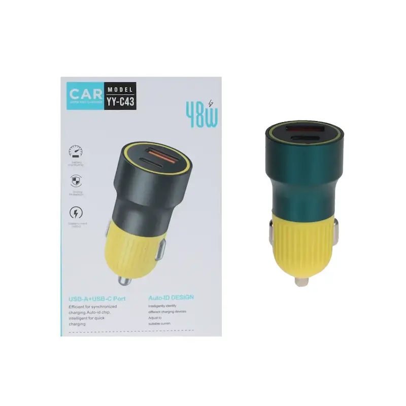 شارژر فندکی فست دو پورت مدل YY-C43 48W - زرد سبز - RH