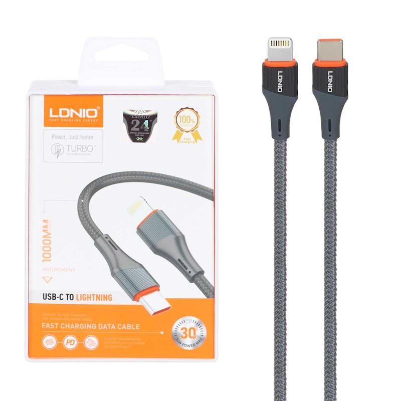 کابل شارژ فست و LDNIO Type-C To Lightning PD مدل LC631i - خاکستری