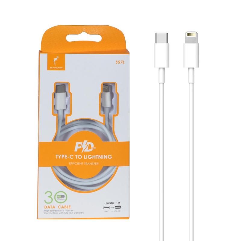 کابل شارژ PD و فست Sky Dolphin Type-C To Lightning مدل S57L 18W - سفید - TCO