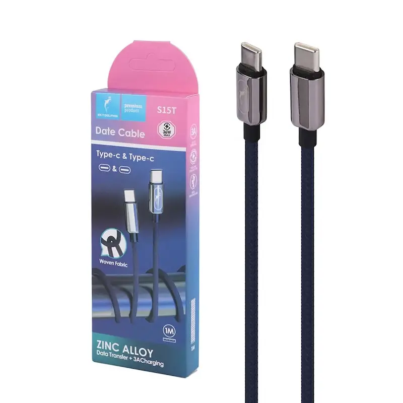 کابل شارژ فست Sky Dolphin Type-C To Type-C مدل S15T - سرمه ای - TCO