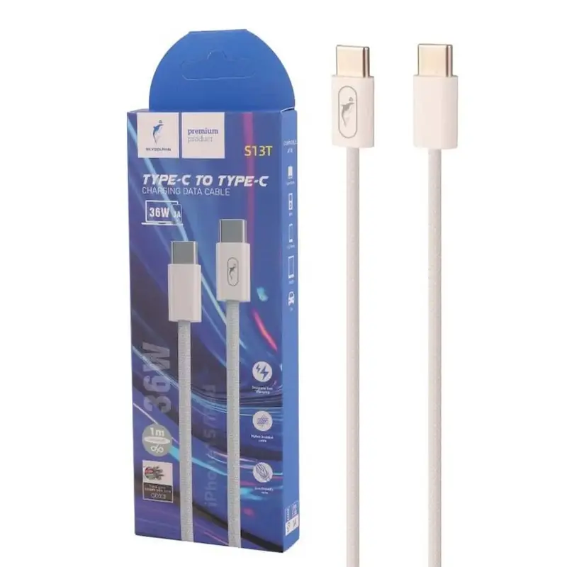 کابل شارژ فست Sky Dolphin Type-C To Type-C مدل S13T - سفید - TCO