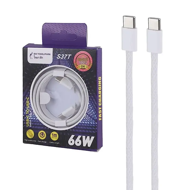 کابل شارژ فست Sky Dolphin Type-C To Type-C مدل S37T 66W - سفید - TCO