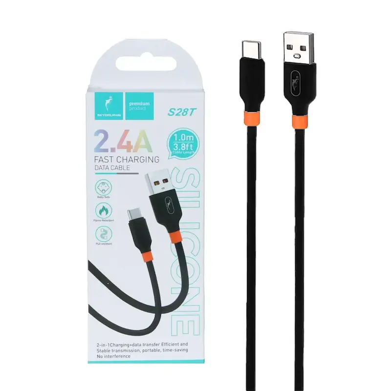کابل شارژ فست Sky Dolphin Type-C مدل S28T - مشکی - TCO