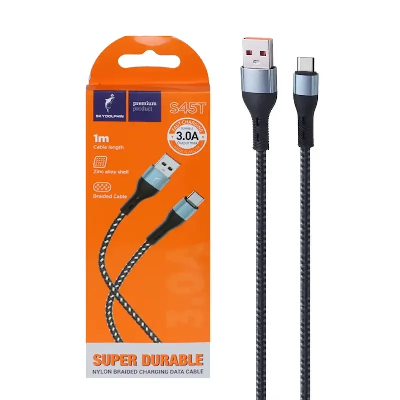 کابل شارژ فست Sky Dolphin Type-C مدل S45T - مشکی - TCO