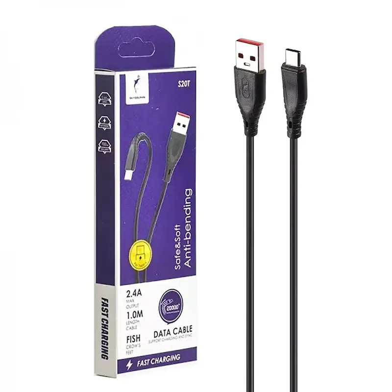 کابل شارژ فست Sky Dolphin Type-C مدل S20T - مشکی - TCO