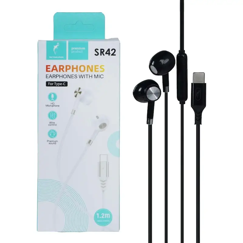 هندزفری باسیم Sky Dolphin Type-C مدل SR42 - مشکی - TCO