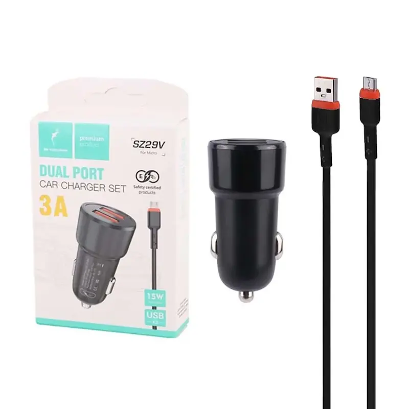 شارژر فندکی فست دو پورت Sky Dophin مدل SZ29T 15W به همراه کابل شارژ Type-C - مشکی - TCO