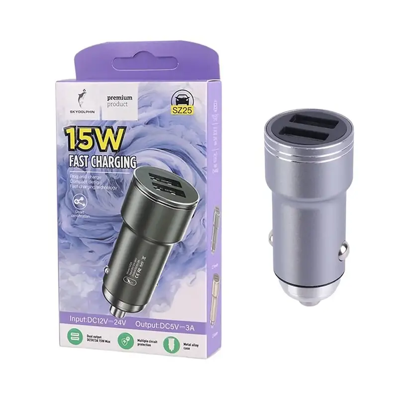 شارژر فندکی فست دو پورت Sky Dophin مدل SZ25 15W - نقره ای - TCO