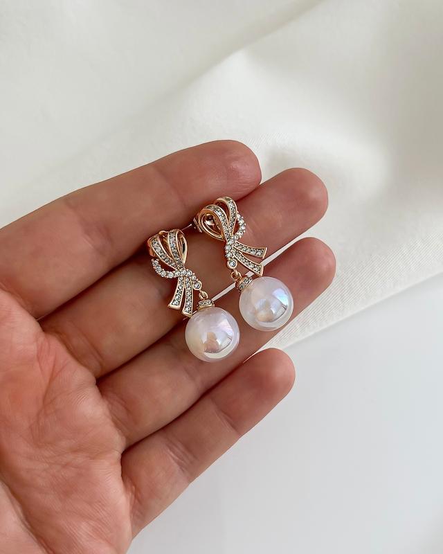 گوشواره پاپيون نگیندار مرواريدي ژوپينگ