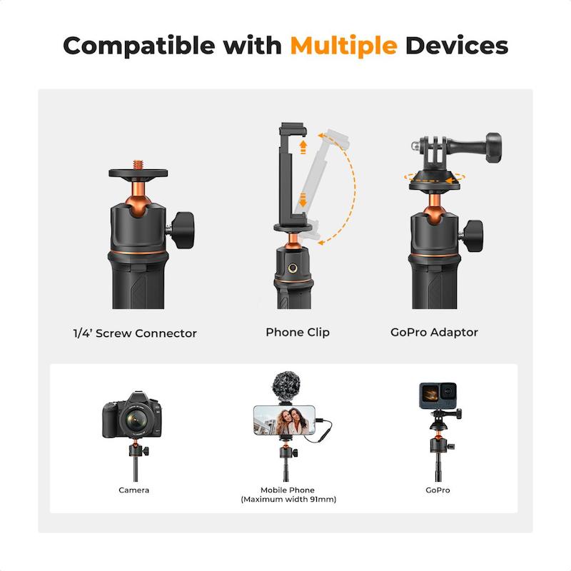 مونوپاد سلفی 3 در 1 K&F Concept MS11 با طول 60 سانتی‌متر + ریموت