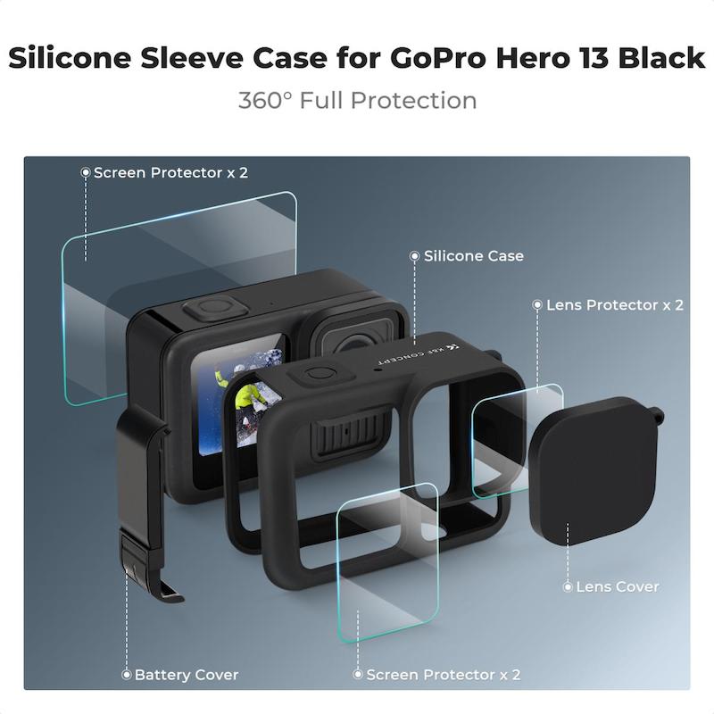 باندل محافظتی سیلیکونی GoPro 13 به همراه محافظ بدنه | صفحه | لنز